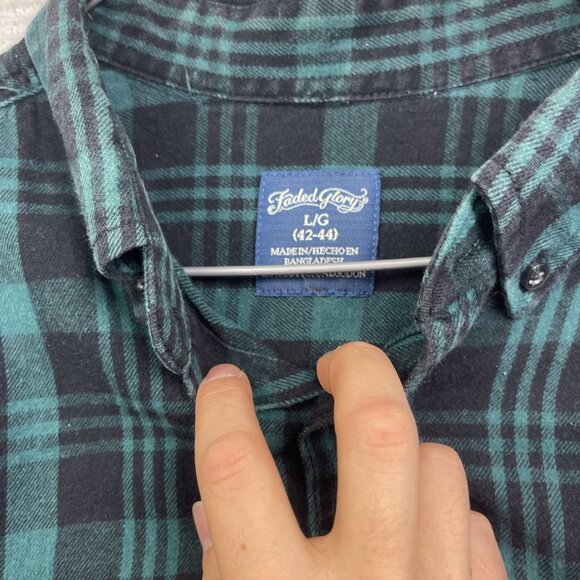 Faded Glory Green / Blue Plaid Flannel Long Sleeve Button Up Mens L Outdoor - Picture 7 of 14